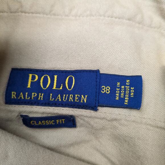 Polo Ralph Lauren Men's 38x8 Shorts Tan Linen Cotton Classic Fit Navy Pony Logo - Picture 8 of 10